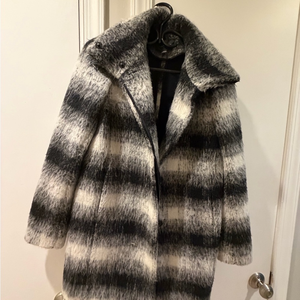 Ann Taylor Black and White Striped Teddy Jacket - soft fur angora